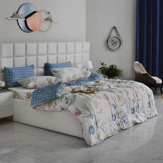 6 PCs Summer Comforter Set-Water Lily Bed Spread Apricot