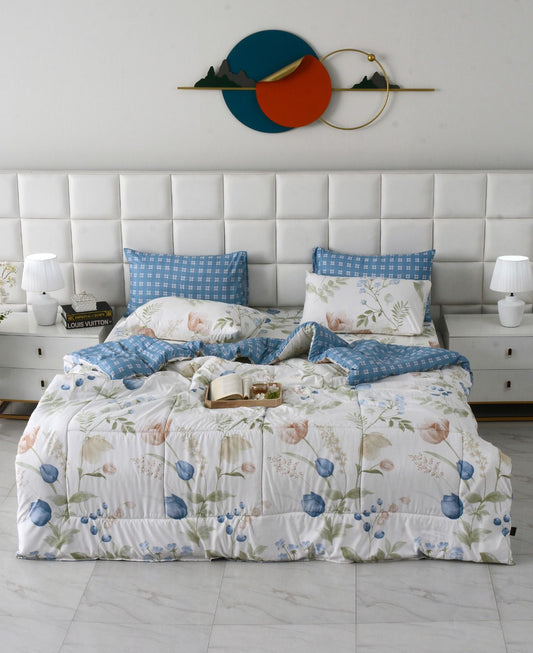 6 PCs Summer Comforter Set-Water Lily Bed Spread Apricot