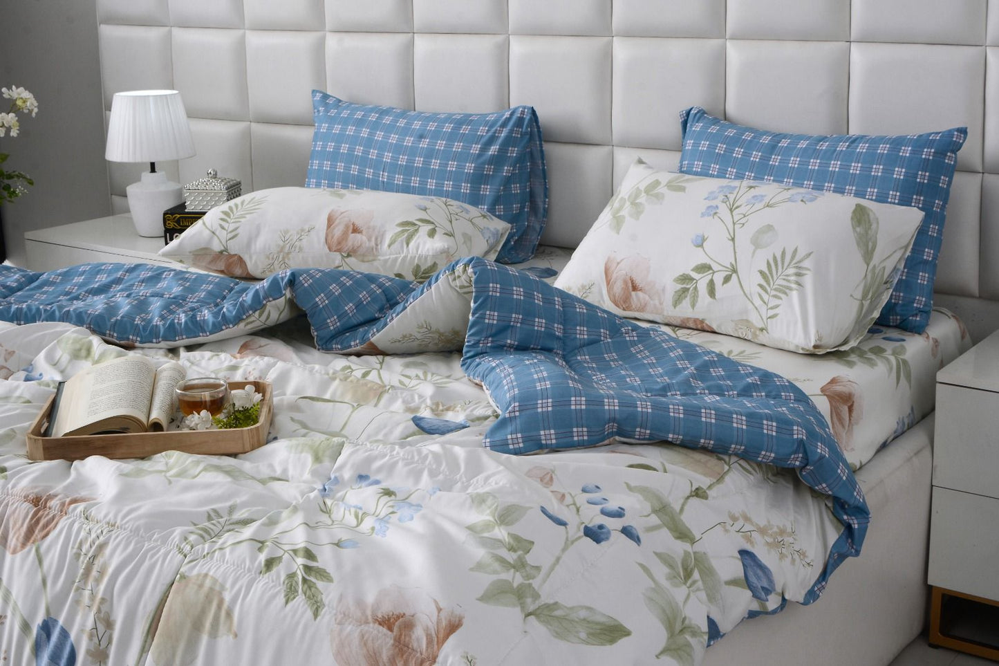 6 PCs Summer Comforter Set-Water Lily Bed Spread Apricot