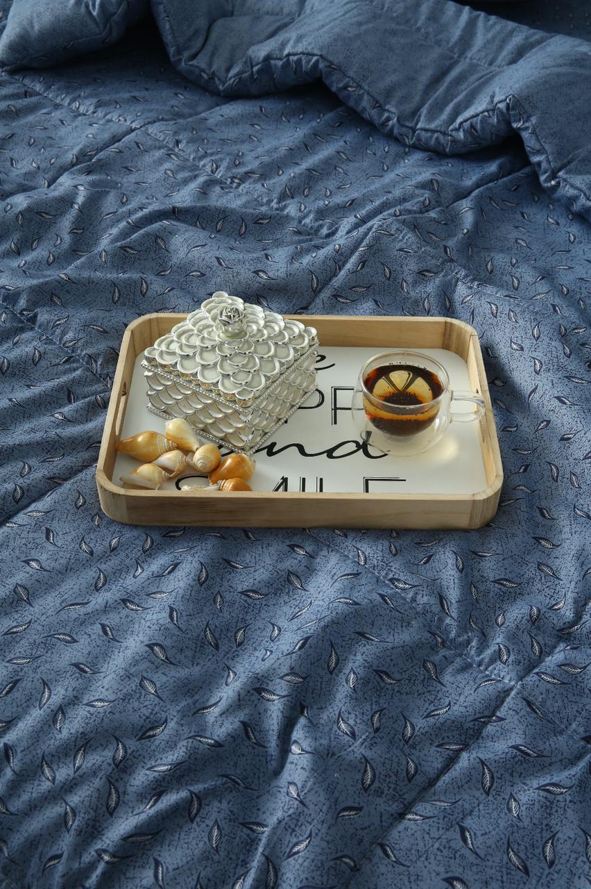 6 PCs Summer Comforter Set-Blue Feathers Bed Spread Apricot