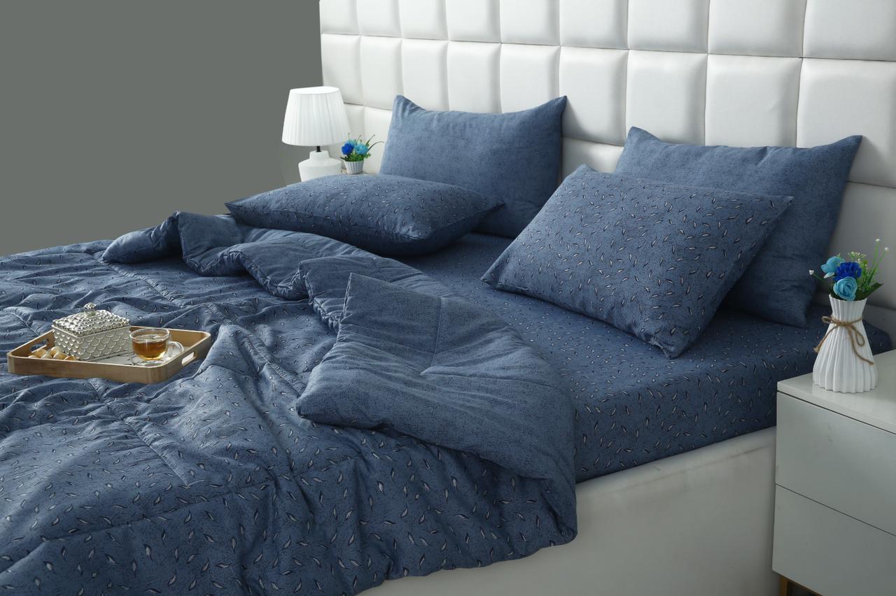 6 PCs Summer Comforter Set-Blue Feathers Bed Spread Apricot