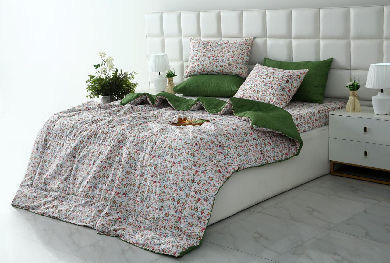 6 PCs Summer Comforter Set-Green Hellebore Bed Spread Apricot