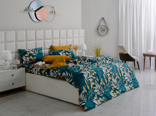 6 PCs Summer Comforter Set-Tropicals Bed Spread Apricot