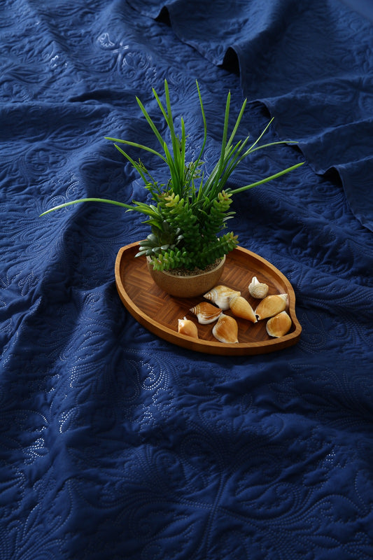 6 PCs Luxury Bed Spread Set-Navy Blue Bed Spread Apricot