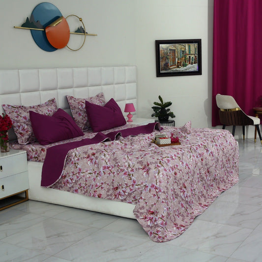 6 PCs Luxury Bed Spread Set-Bloom Bliss Bed Spread Apricot