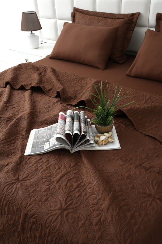 6 PCs Luxury Bed Spread Set-Brown Bed Spread Apricot