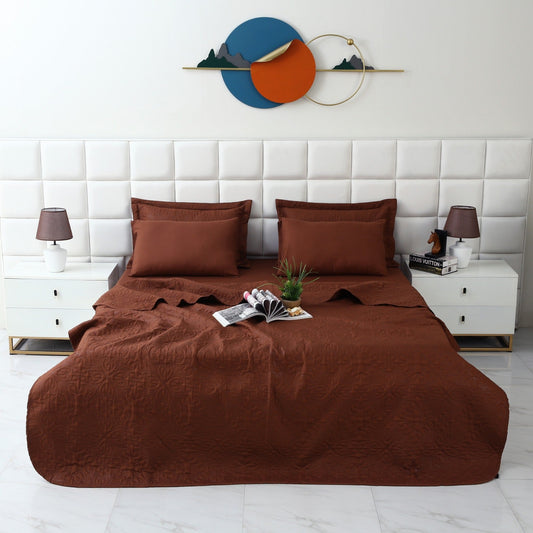 6 PCs Luxury Bed Spread Set-Brown Bed Spread Apricot