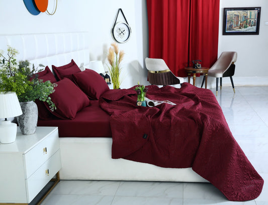6 PCs Luxury Bed Spread Set-Plum