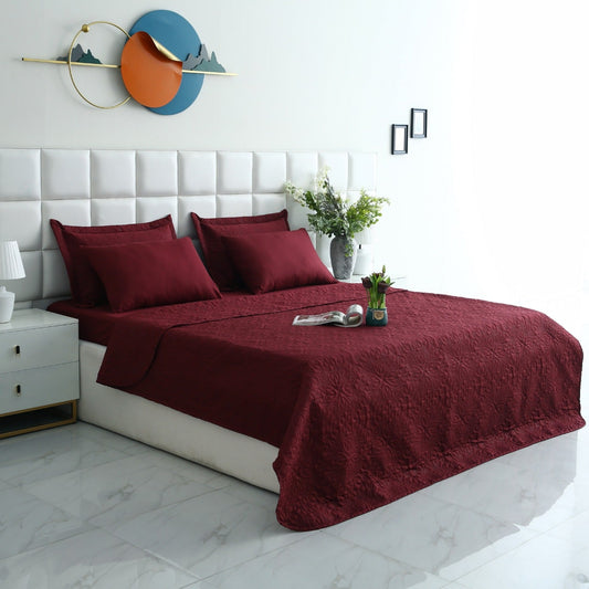 6 PCs Luxury Bed Spread Set-Plum
