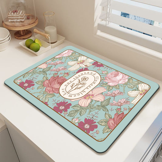 Anti Slip Dish Drying Mat-Pastel Flowers Rugs Apricot
