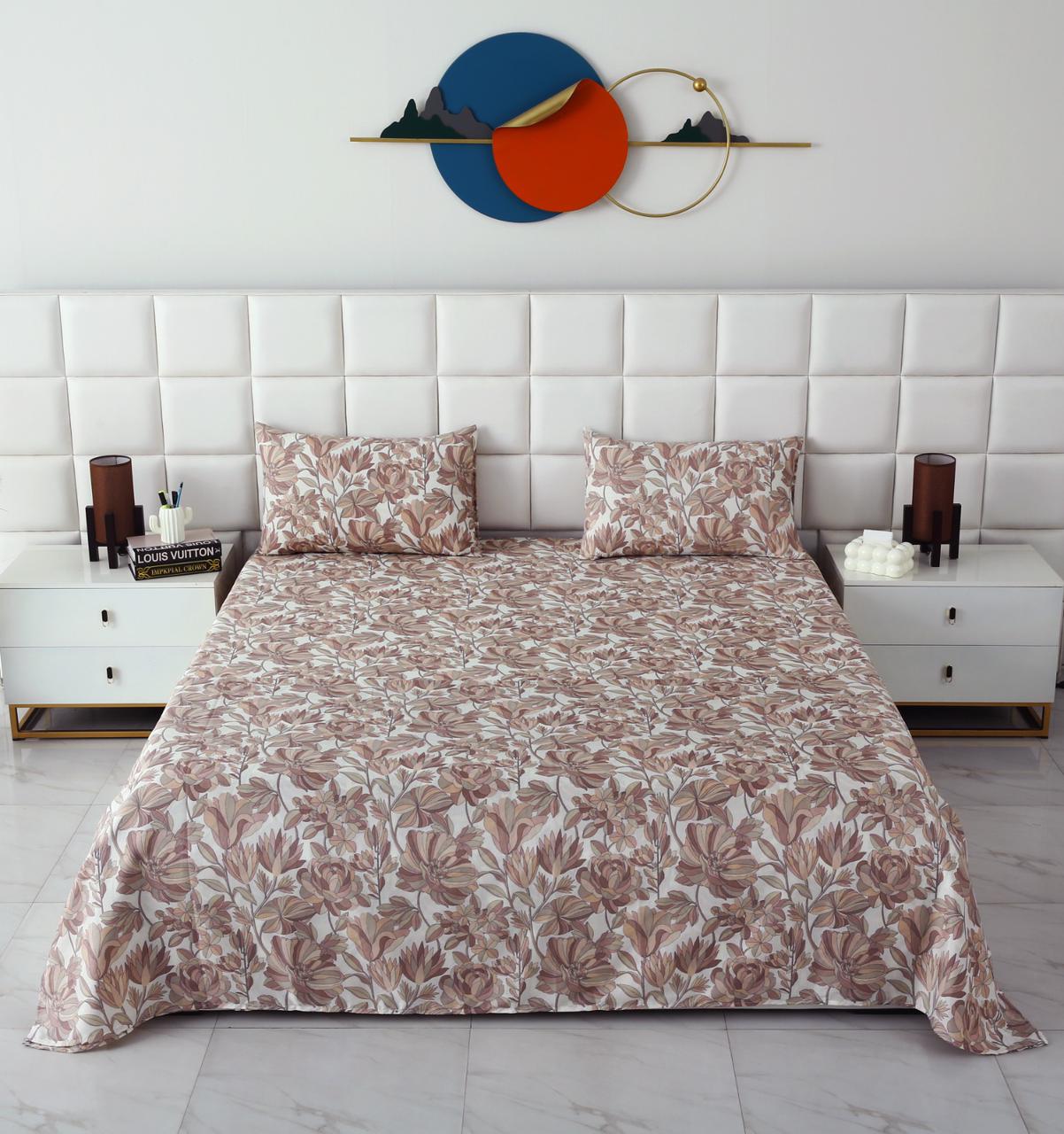 3 PCs Double Bed Sheet-DB261 Bed Sheets Apricot