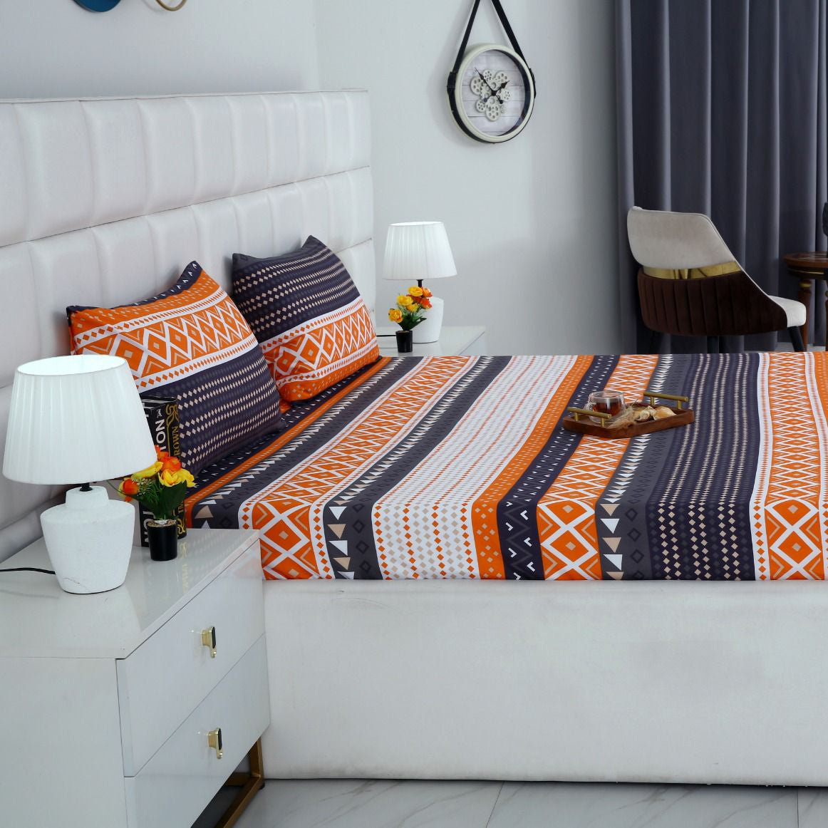 2Pcs Single Bed Sheet-Mexican Style single bed sheet Apricot