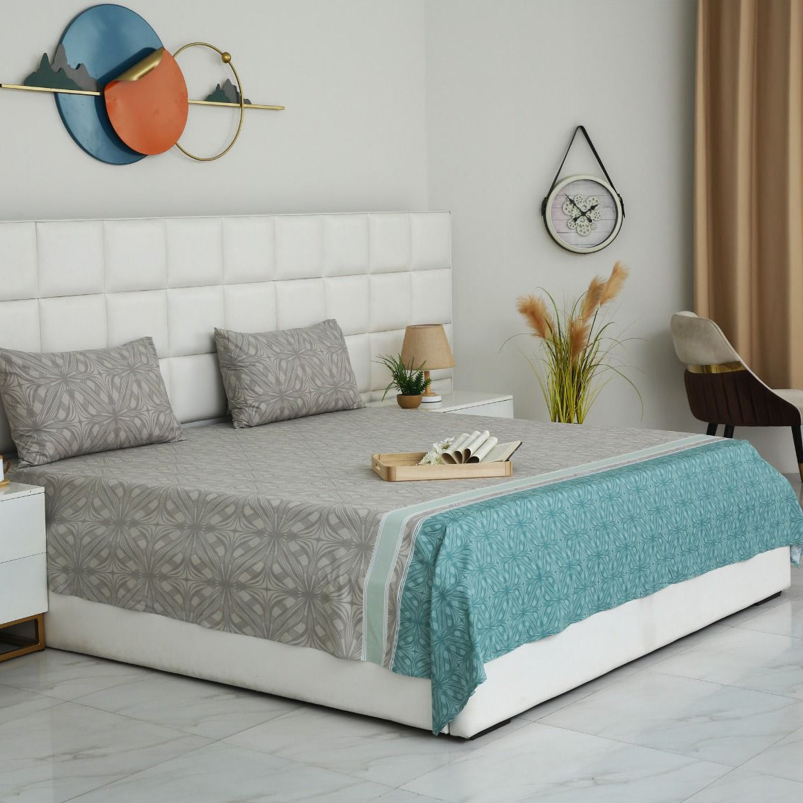 3 PCs Double Bed Sheet With Same Packing-Symmetric Floral Bed Sheets Apricot