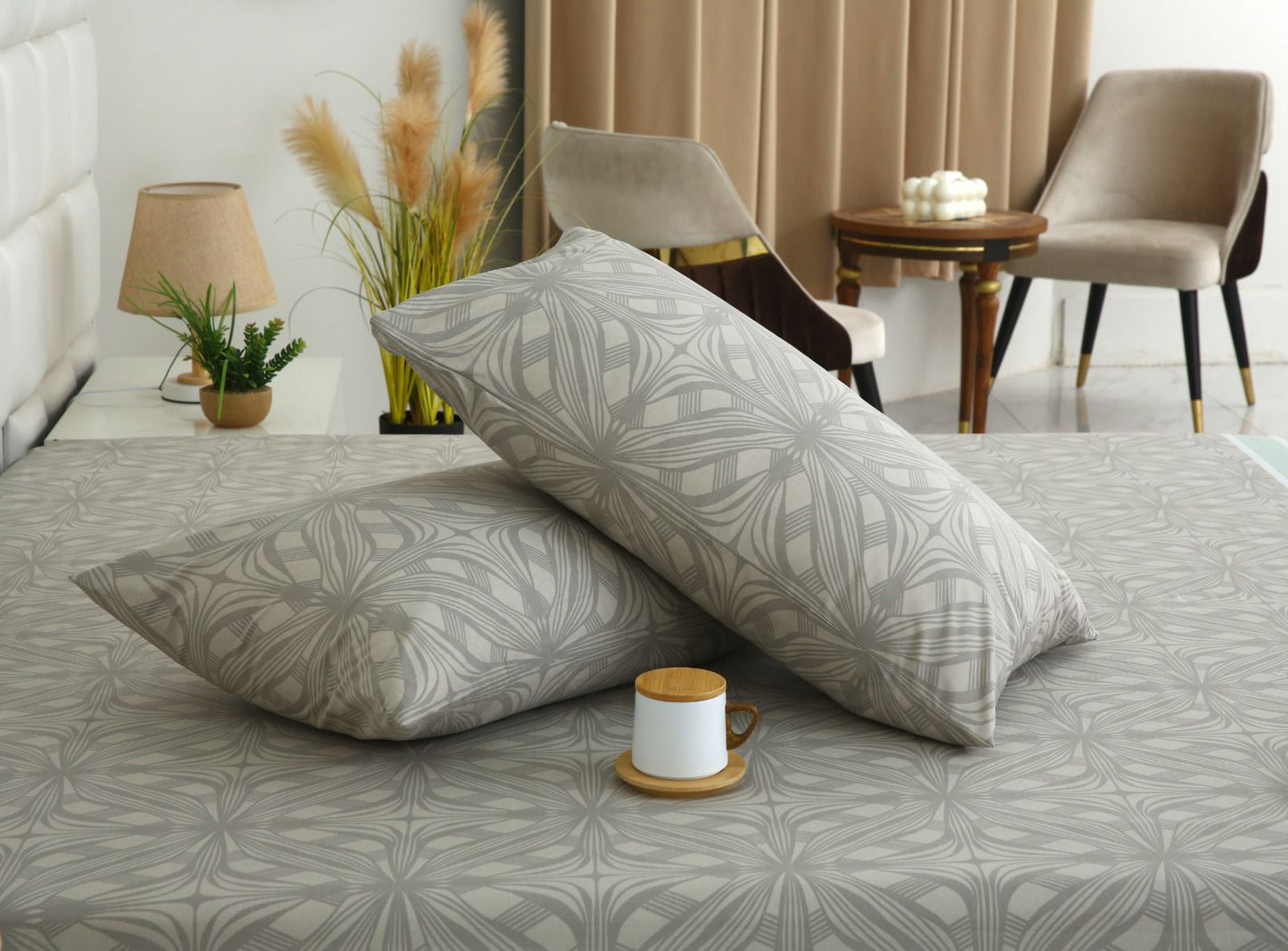 3 PCs Double Bed Sheet With Same Packing-Symmetric Floral Bed Sheets Apricot