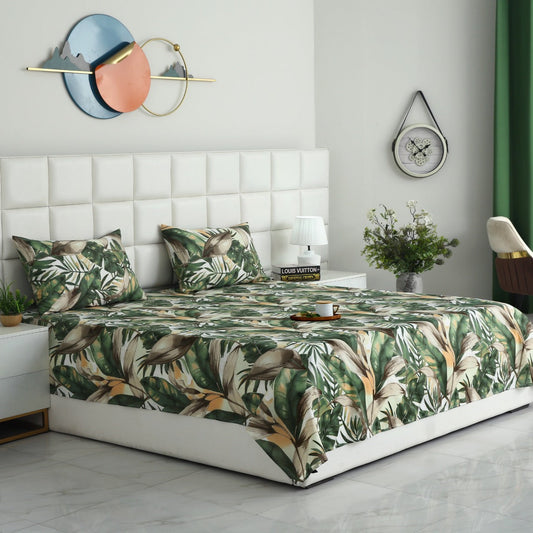 3 PCs Double Bed Sheet-Emerald Feathers Bed Sheets Apricot