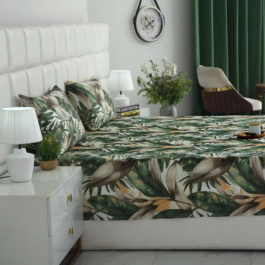 2Pcs Single Bed Sheet-Emerald Feathers