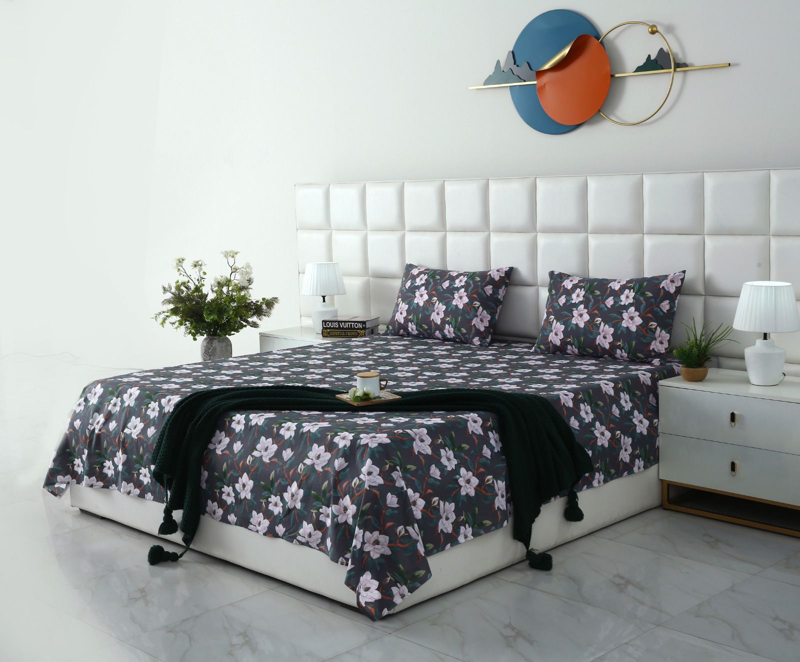 3 PCs Double Bed Sheet With Same Packing-White Blossom Bed Sheets Apricot