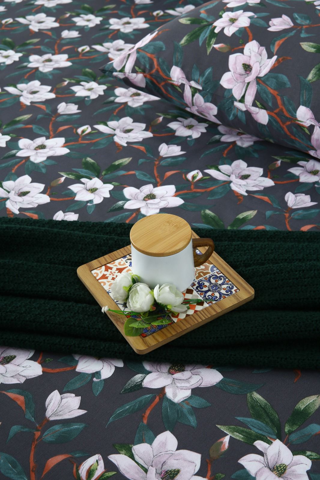 3 PCs Double Bed Sheet With Same Packing-White Blossom Bed Sheets Apricot