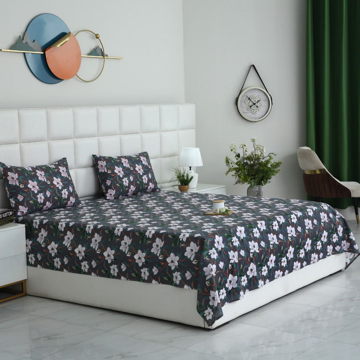 3 PCs Double Bed Sheet With Same Packing-White Blossom Bed Sheets Apricot