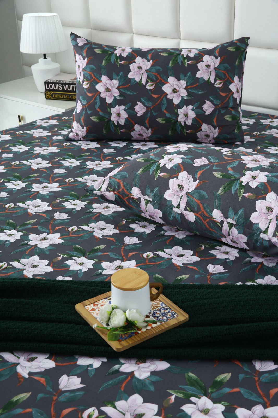 3 PCs Double Bed Sheet With Same Packing-White Blossom Bed Sheets Apricot