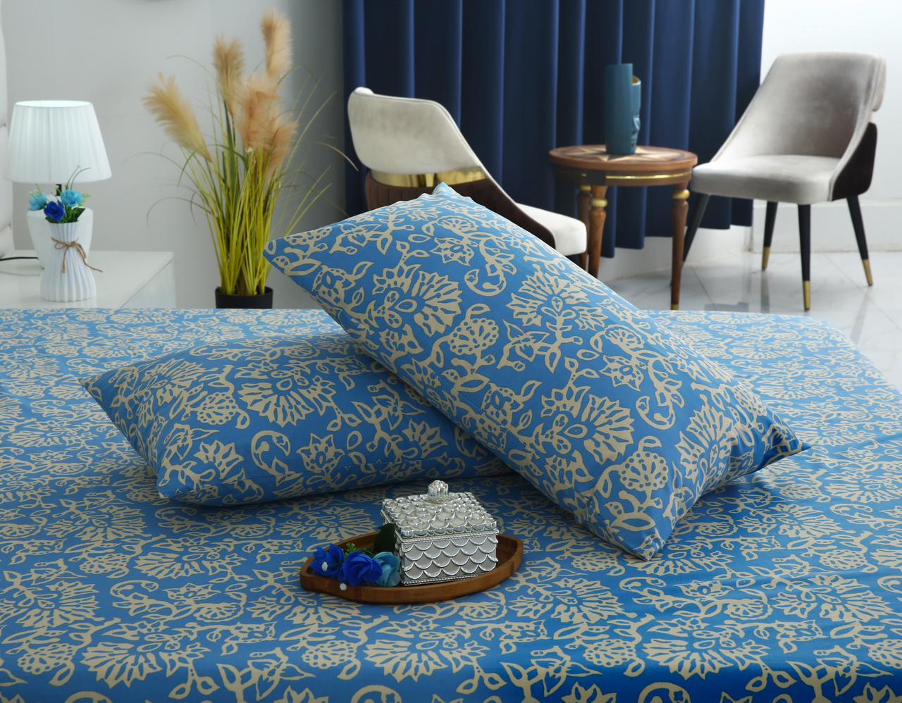 3 PCs Double Bed Sheet With Same Packing-Damask Bed Sheets Apricot