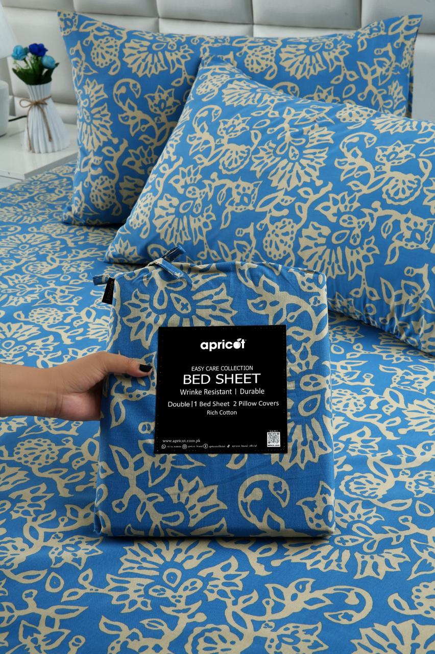 3 PCs Double Bed Sheet With Same Packing-Damask Bed Sheets Apricot