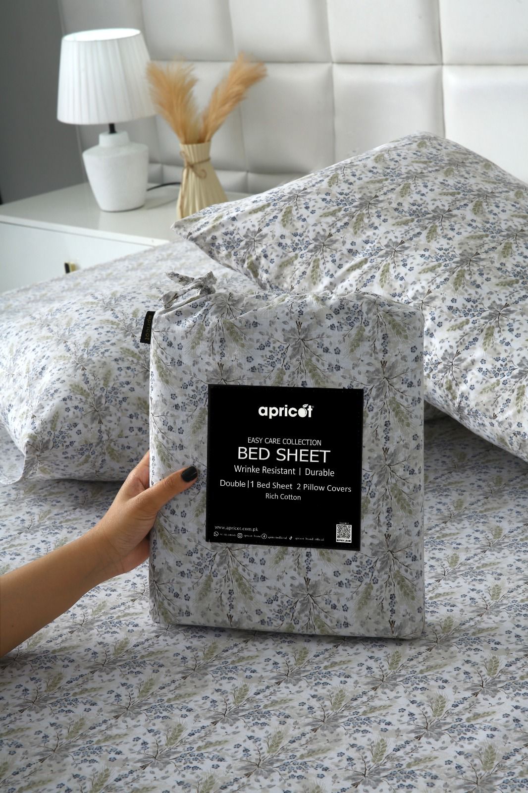 3 PCs Double Bed Sheet With Same Packing-Wildflower Bed Sheets Apricot