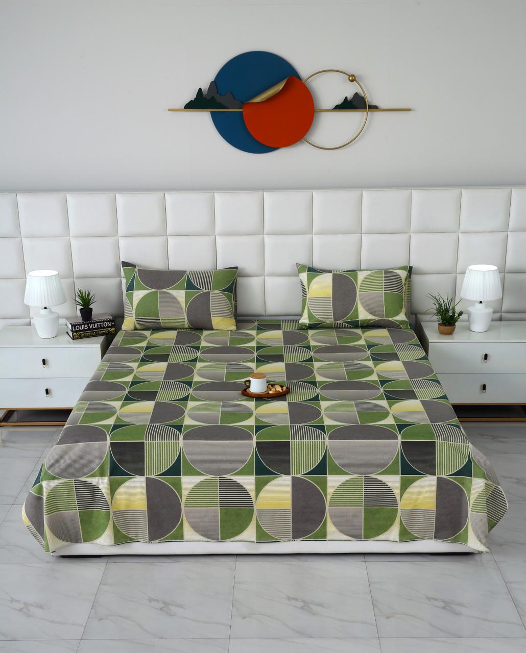 3 PCs Double Bed Sheet With Same Packing-Striped Wave Bed Sheets Apricot