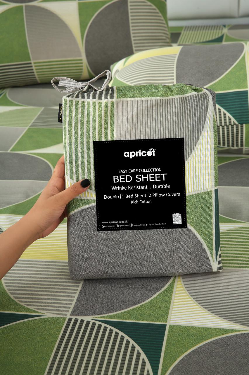 3 PCs Double Bed Sheet With Same Packing-Striped Wave Bed Sheets Apricot