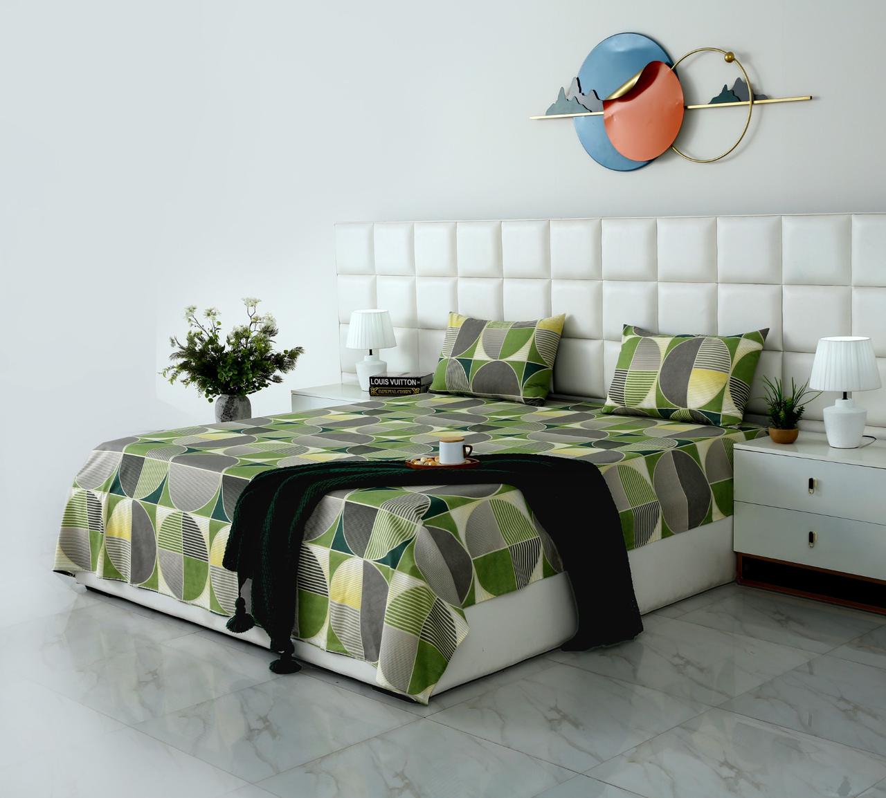 3 PCs Double Bed Sheet With Same Packing-Striped Wave Bed Sheets Apricot