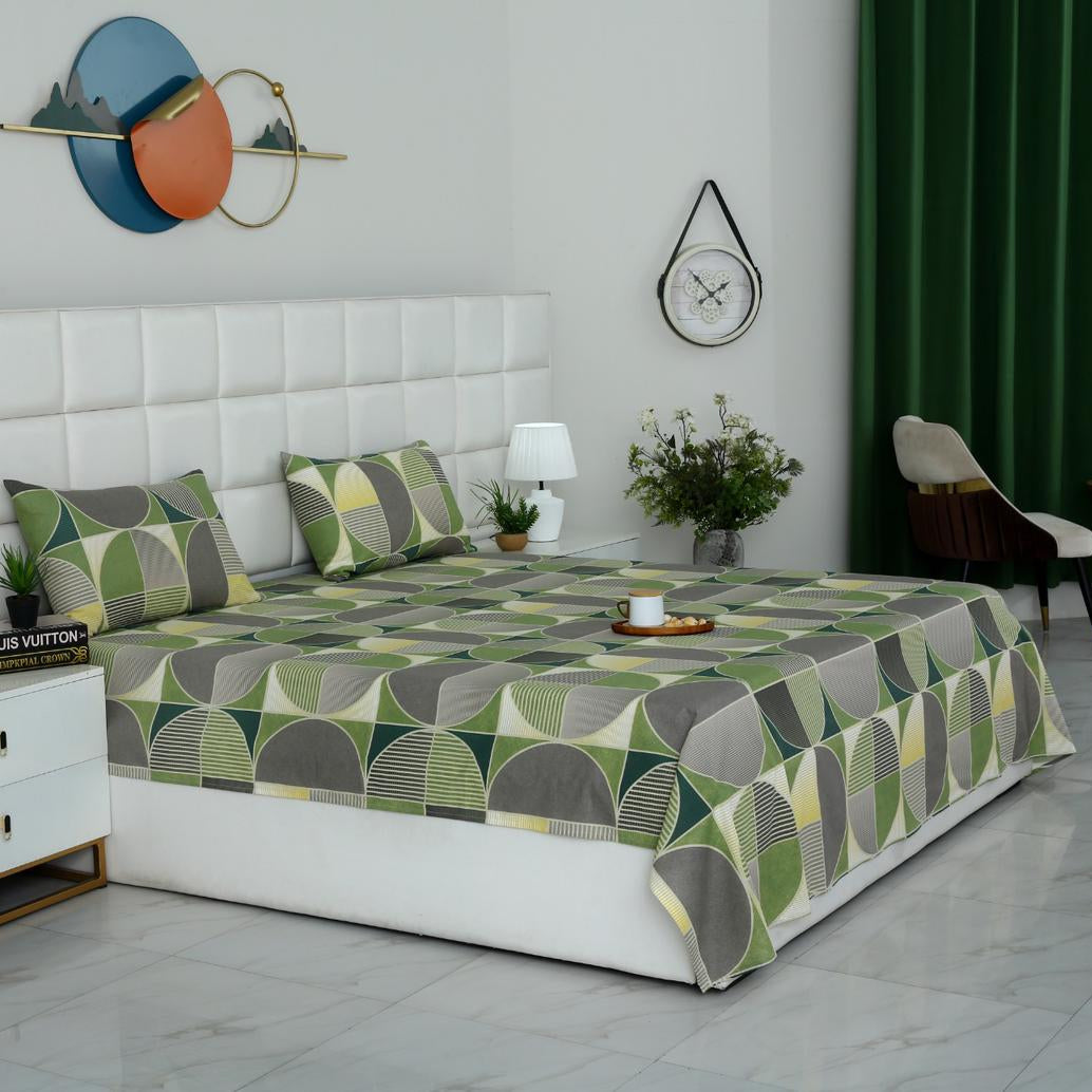3 PCs Double Bed Sheet With Same Packing-Striped Wave Bed Sheets Apricot