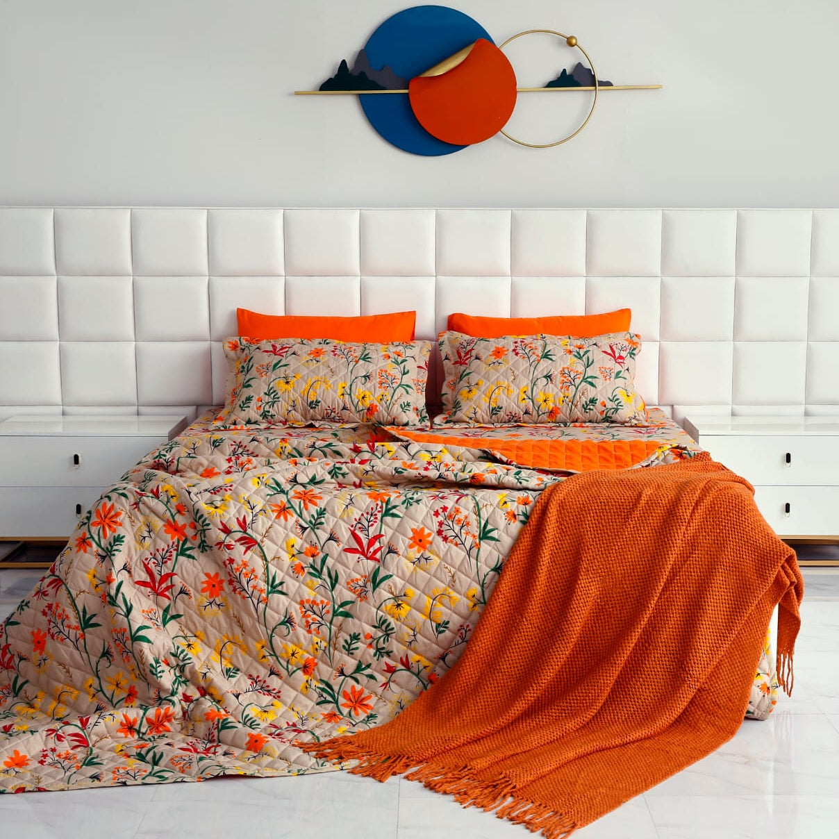 6 PCs Bed Spread Set-Orange Lilly Bed Spread Apricot