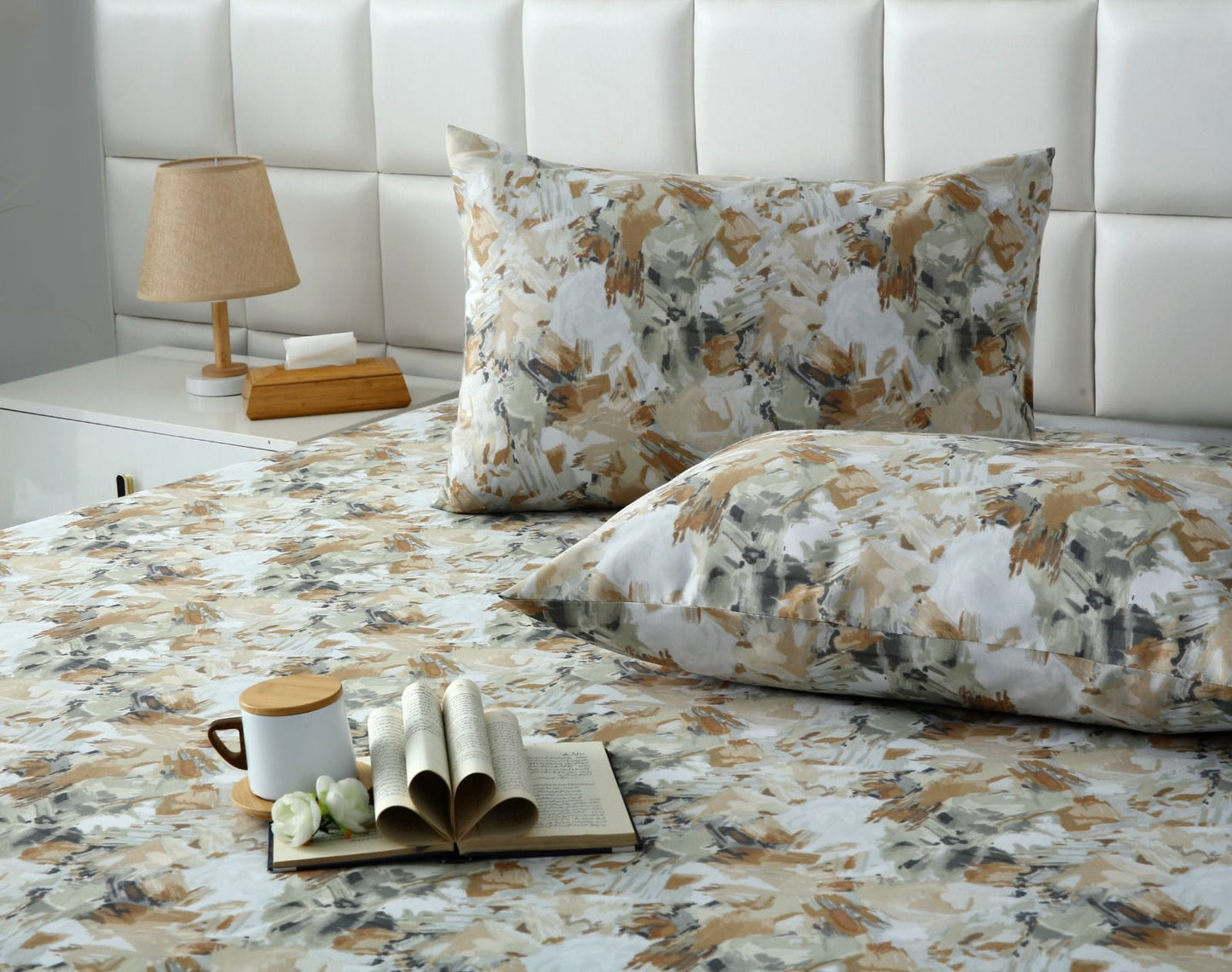 3 PCs Double Bed Sheet- DB268 BED SHEET Apricot