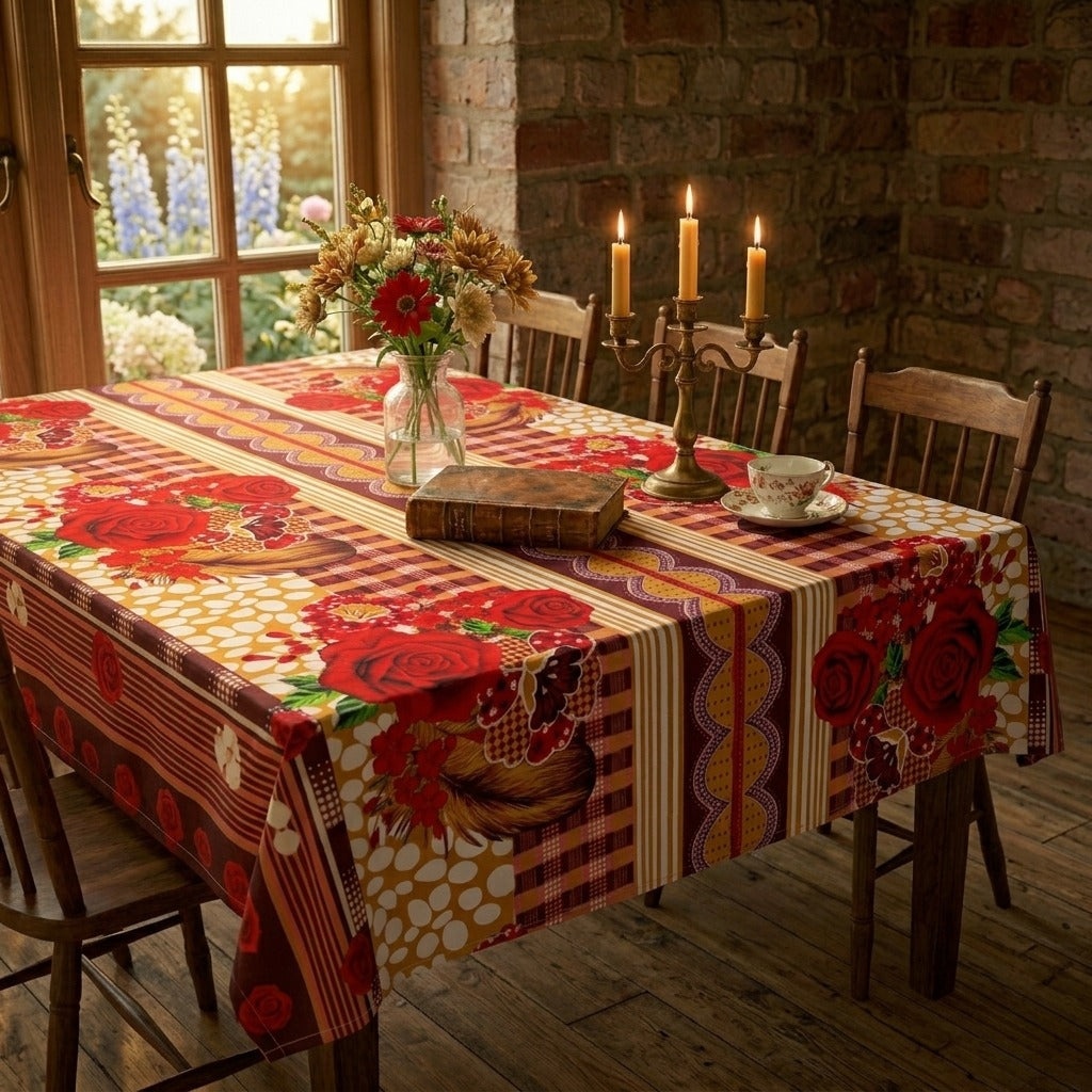6 & 8 Seater Digital Printed Table Cover-TB45 Table Cover Apricot