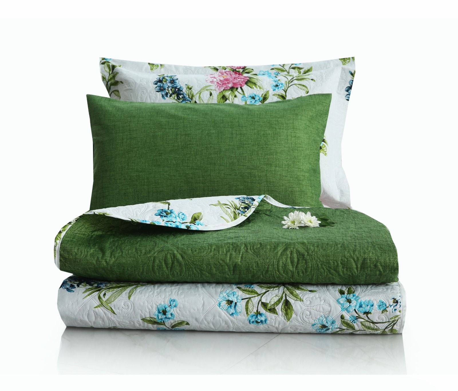 6 PCs Bed Spread Set- Green Lotus Bed Spread Apricot