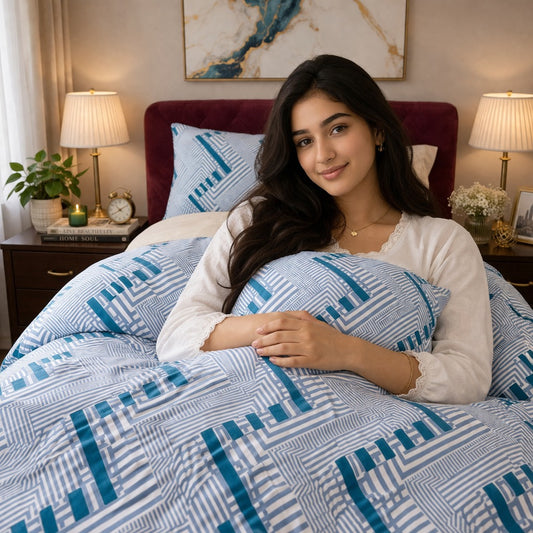 2PCs Single Size Duvet Cover Cube Bed Sheets Apricot