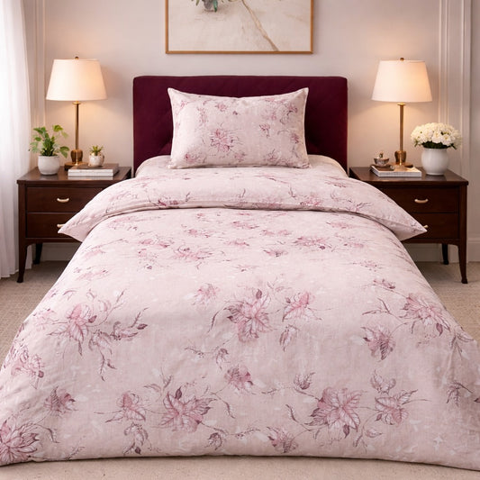 2PCs Single Size Duvet Cover Hollyhock Bed Sheets Apricot