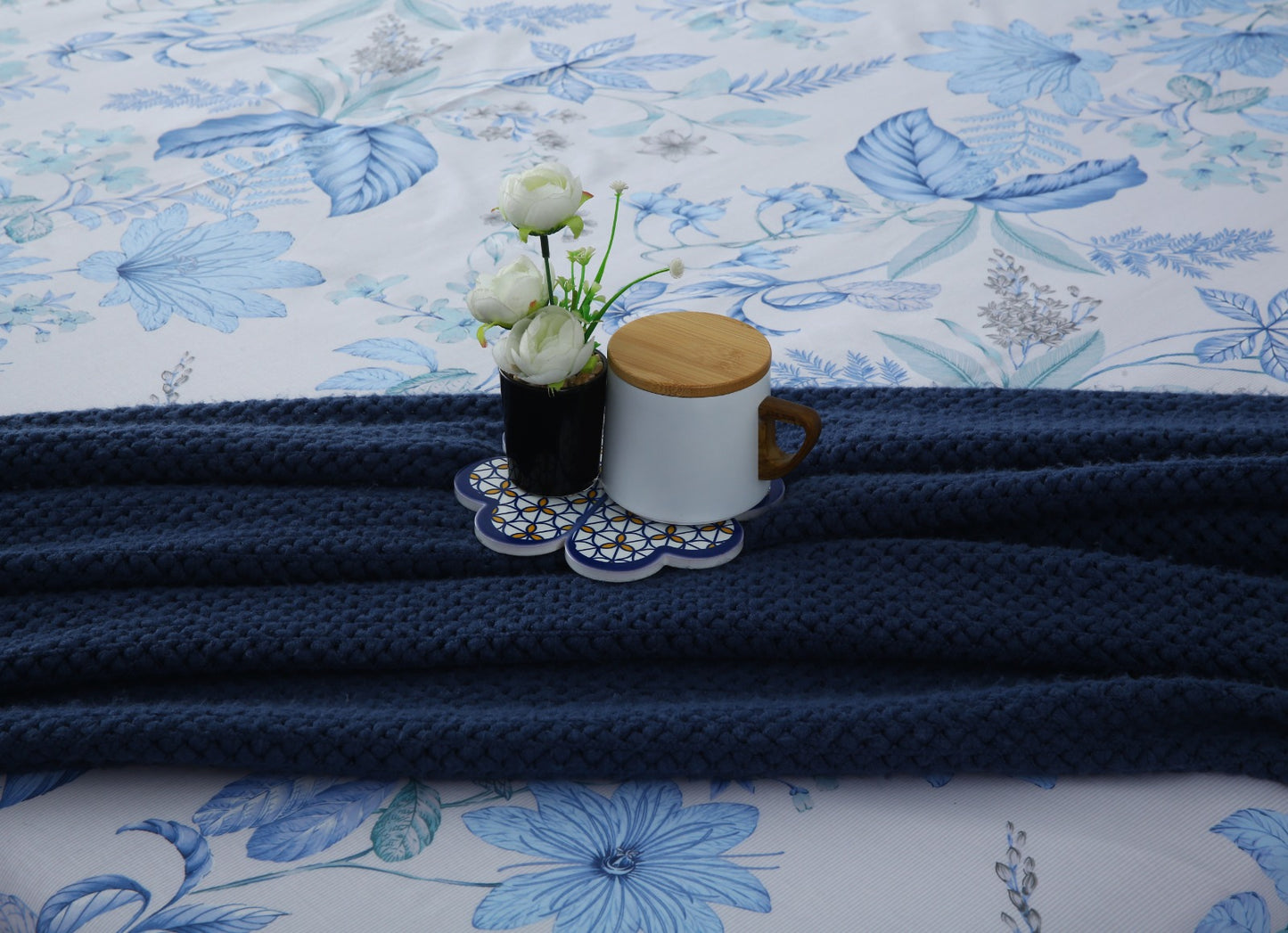 3 PCs Double Bed Sheet With Same Packing-Blue hawaii Bed Sheets Apricot
