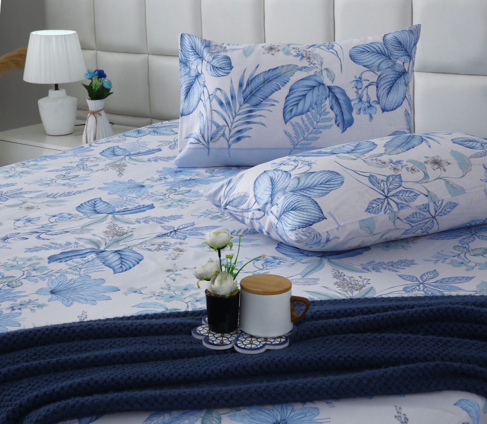 3 PCs Double Bed Sheet With Same Packing-Blue hawaii Bed Sheets Apricot