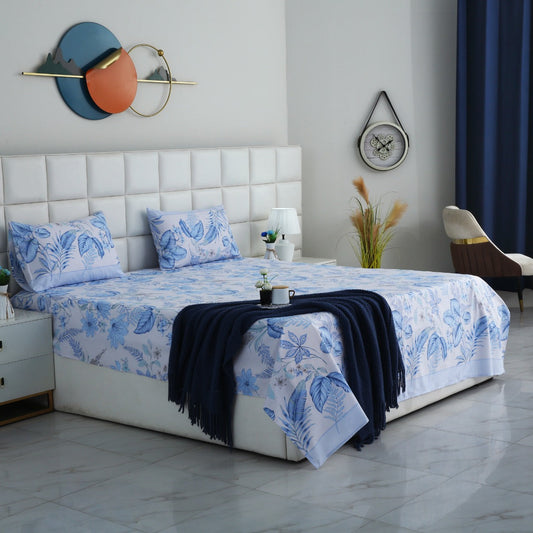 3 PCs Double Bed Sheet With Same Packing-Blue hawaii Bed Sheets Apricot