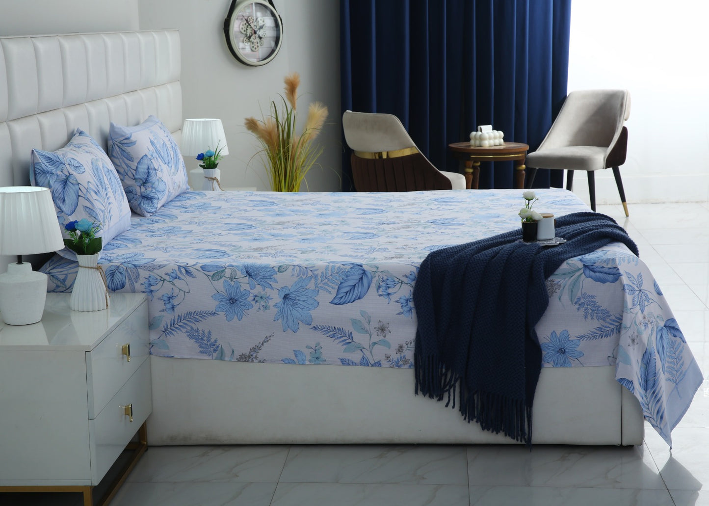 3 PCs Double Bed Sheet With Same Packing-Blue hawaii Bed Sheets Apricot