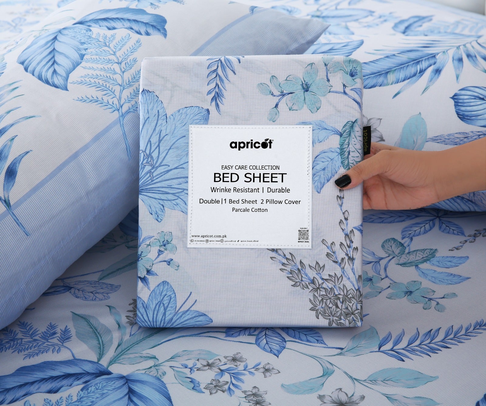 3 PCs Double Bed Sheet With Same Packing-Blue hawaii Bed Sheets Apricot