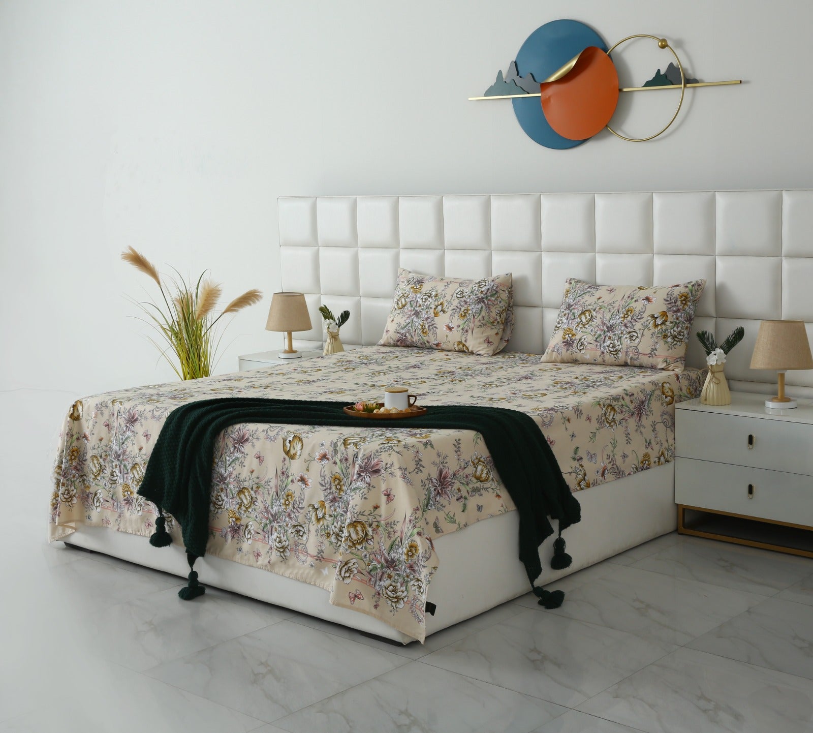 3 PCs Double Bed Sheet With Same Packing-Pastel Chanel Bed Sheets Apricot