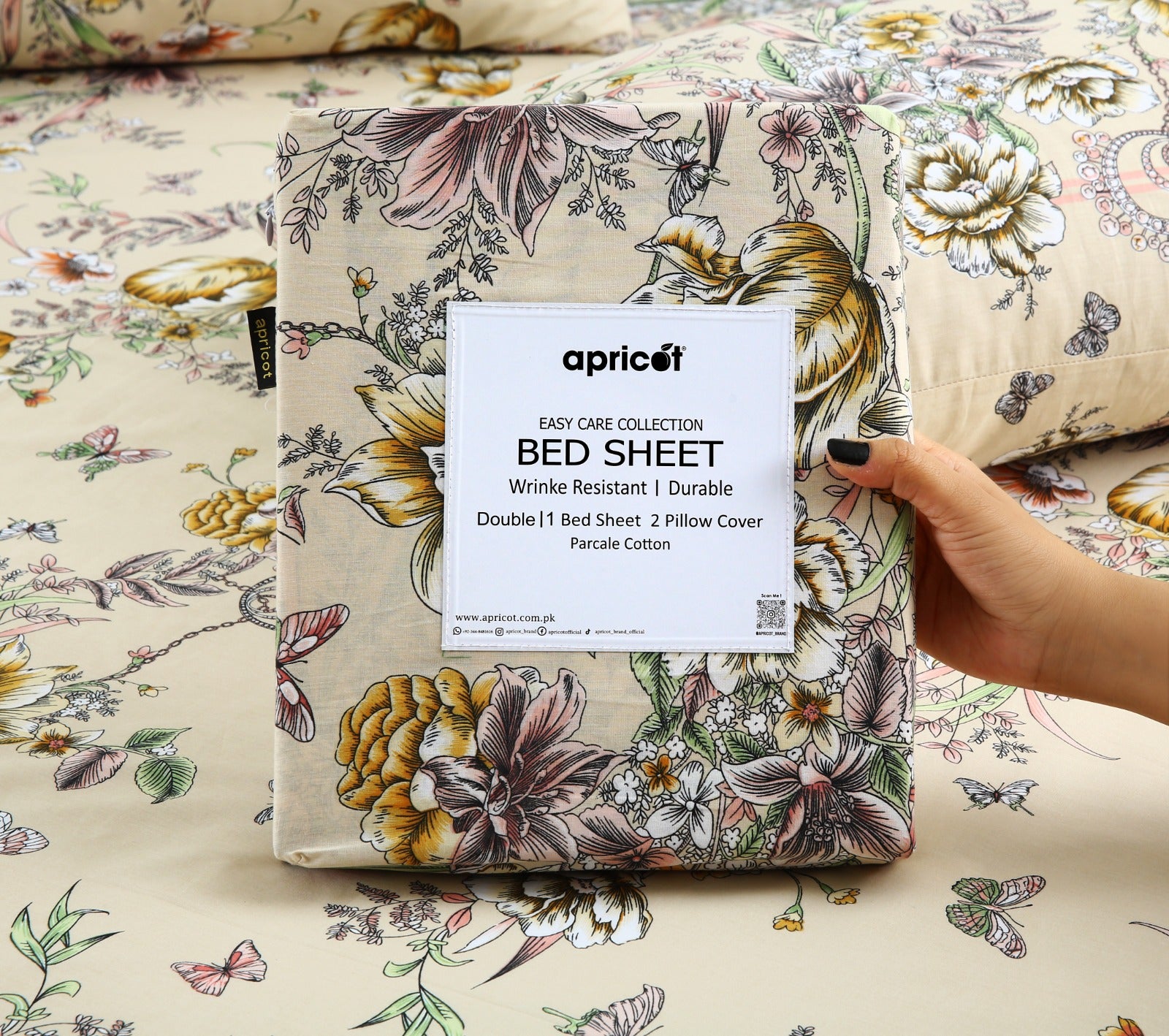 3 PCs Double Bed Sheet With Same Packing-Pastel Chanel Bed Sheets Apricot