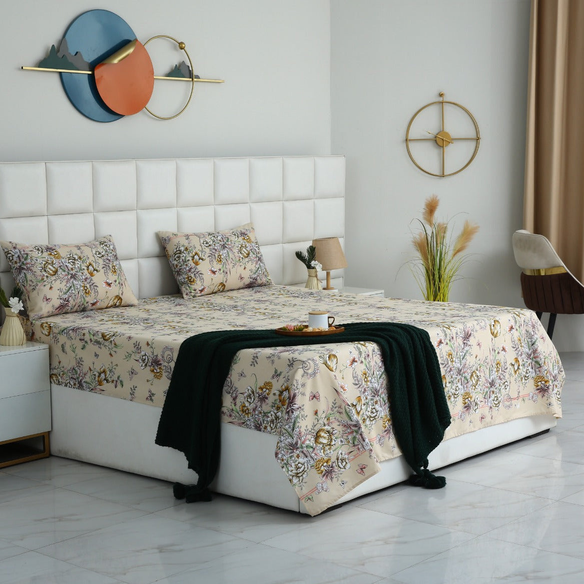 3 PCs Double Bed Sheet With Same Packing-Pastel Chanel Bed Sheets Apricot