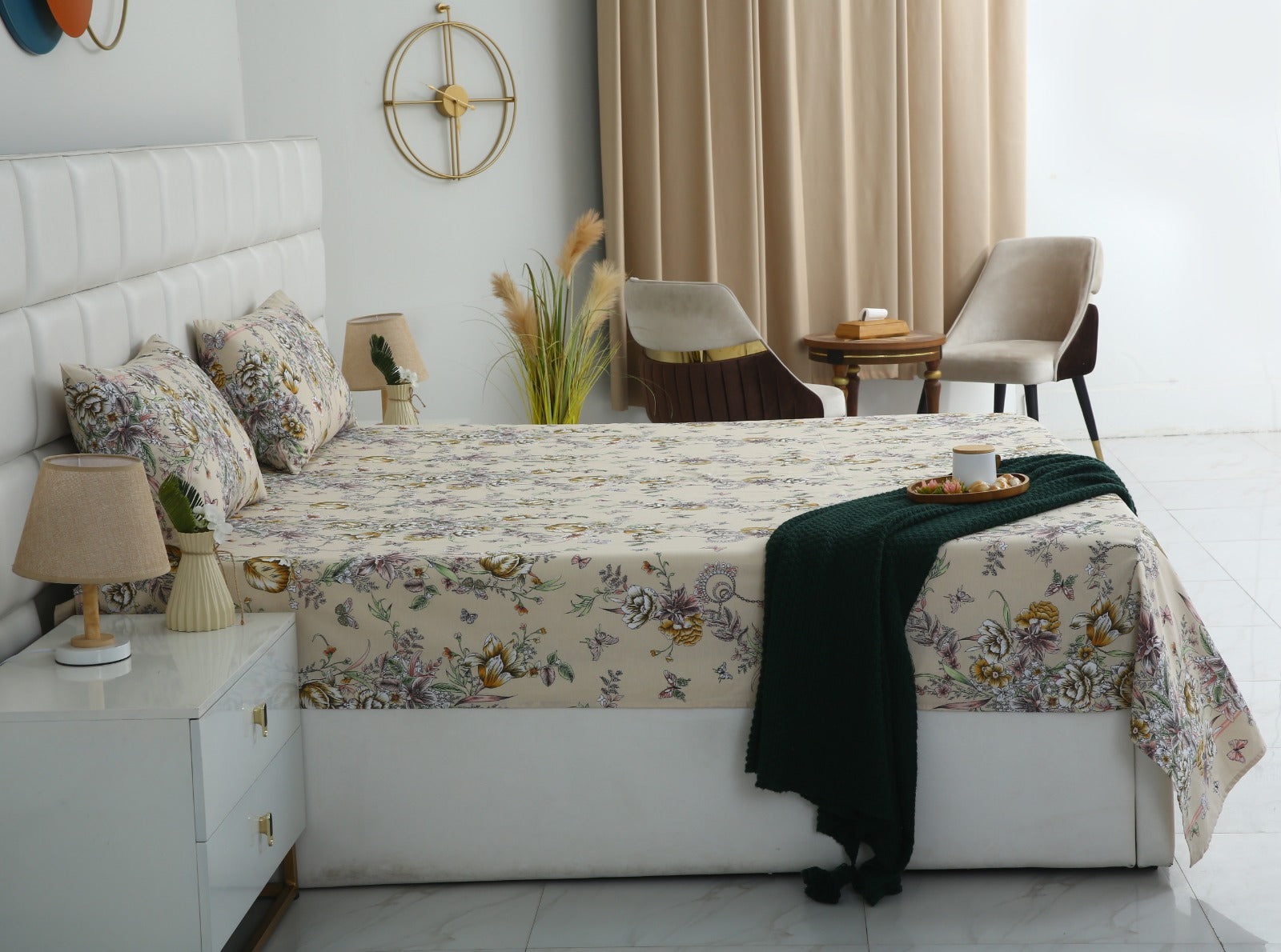 3 PCs Double Bed Sheet With Same Packing-Pastel Chanel Bed Sheets Apricot