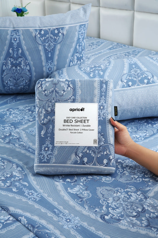 3 PCs Double Bed Sheet With Same Packing-Bouquet Nature Bed Sheets Apricot