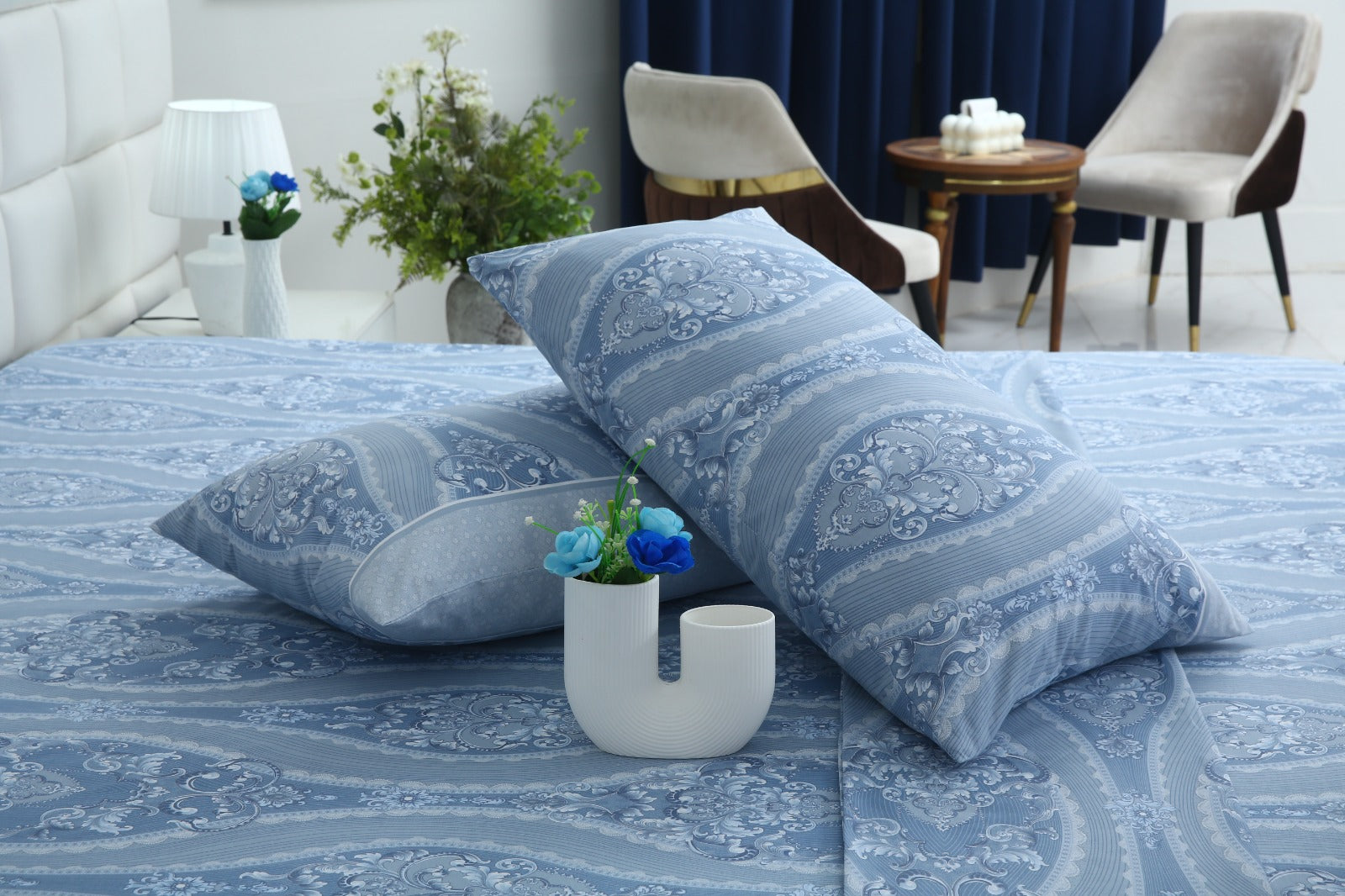 3 PCs Double Bed Sheet With Same Packing-Bouquet Nature Bed Sheets Apricot