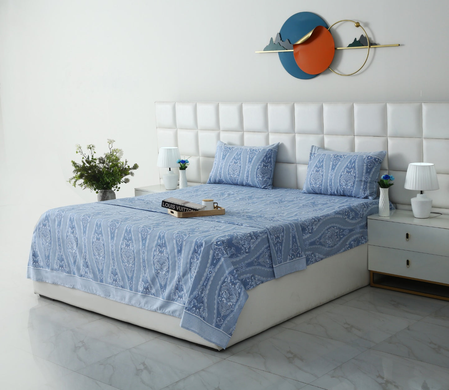 3 PCs Double Bed Sheet With Same Packing-Bouquet Nature Bed Sheets Apricot