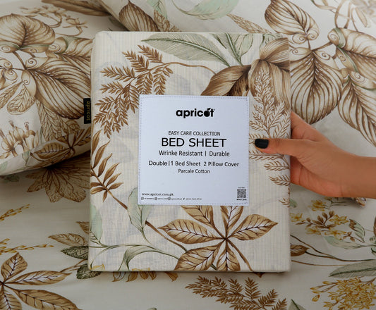 3 PCs Double Bed Sheet With Same Packing- Imperial Beige Bed Sheets Apricot